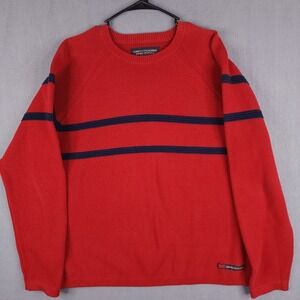 Abercrombie and Fitch Sweater Mens XL Red Navy Blue Striped Vintage Knit Raglan